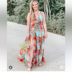 Tropical Print Cut Out Maxi Dress